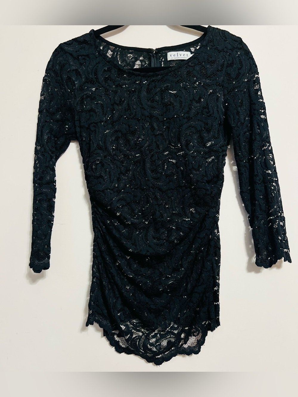 Velvet by Graham & Spencer Black Lace Long Sleeve Top